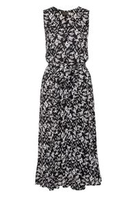 Sukienka midi z nadrukiem bonprix czarno-biały w kwiaty. Kolor: czarny. Długość rękawa: bez rękawów. Wzór: nadruk, kwiaty. Długość: midi #1