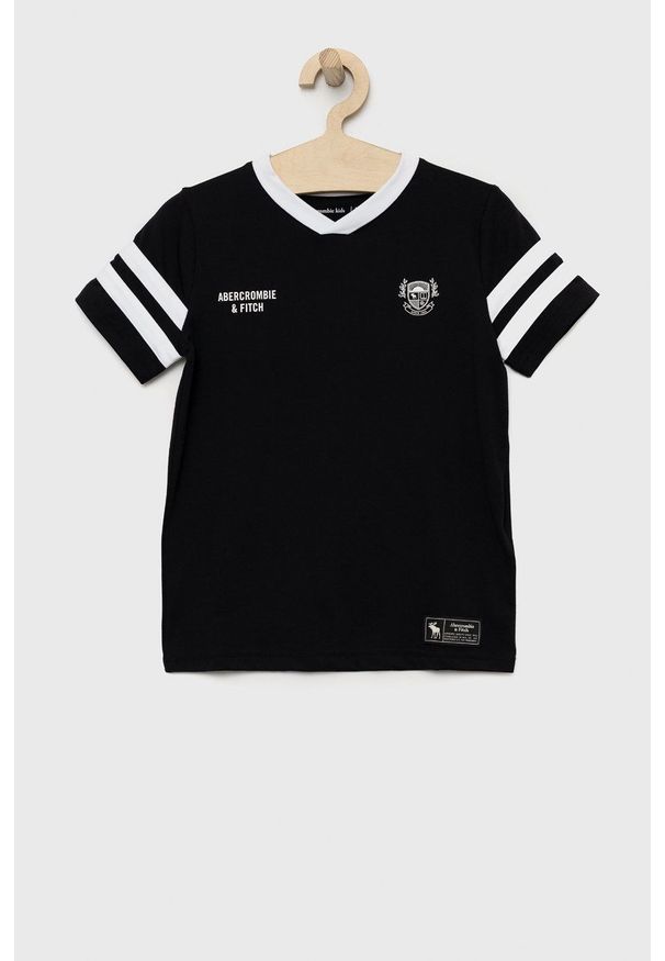 Abercrombie & Fitch t-shirt dziecięcy kolor czarny z nadrukiem. Kolor: czarny. Materiał: materiał. Wzór: nadruk