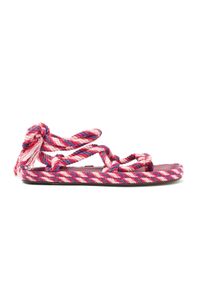 ISABEL MARANT - Różowe sandały ze sznurkiem Erol. Kolor: różowy, wielokolorowy, fioletowy. Materiał: bawełna, len, guma. Sezon: lato. Obcas: na obcasie. Wysokość obcasa: wysoki #6