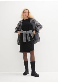 bonprix - Sukienka dresowa z rękawami balonowymi i rozcięciem. Kolor: czarny. Materiał: dresówka. Długość: midi #3