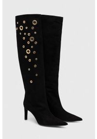 Pinko kozaki zamszowe Lehar damskie kolor czarny na szpilce 102027 A18V Z99. Kolor: czarny. Materiał: zamsz. Szerokość cholewki: normalna. Obcas: na szpilce. Wysokość obcasa: średni #4