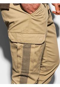 Ombre Clothing - Spodnie męskie joggery P893 - camel - XXL. Materiał: bawełna, elastan. Wzór: aplikacja #6