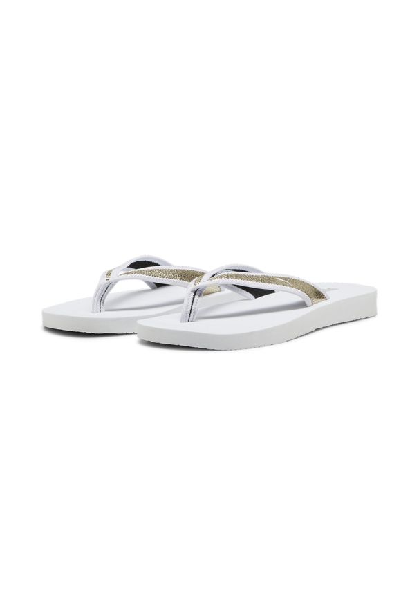 Puma - Damskie klapki Sandy Flip PUMA White Gold. Kolor: biały, żółty, wielokolorowy. Sezon: lato. Styl: wakacyjny, sportowy