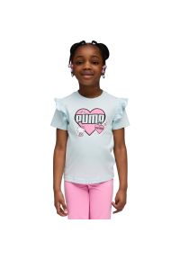Koszulka dla dzieci Puma X Hello Kitty Friends Ruffle Tee. Kolor: biały. Materiał: bawełna, materiał. Wzór: motyw z bajki #1