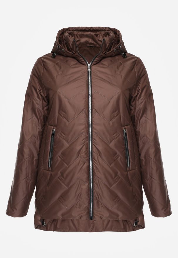 Born2be - Brązowa Przejściolwa Pikowana Kurtka z Odpinanym Kapturem Nevistta. Okazja: na spacer, na co dzień, do pracy. Kolekcja: plus size. Kolor: brązowy. Materiał: poliester, jeans. Styl: casual, elegancki