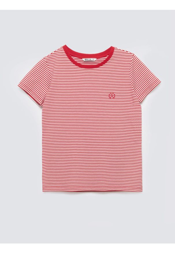 Big-Star - Koszulka damska w paski z haftem czerwona Zenaisa 603. Okazja: na co dzień. Kolor: czerwony. Materiał: jeans, dzianina. Wzór: haft, paski. Styl: elegancki, casual, klasyczny