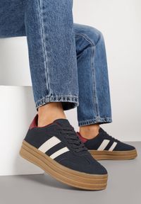 Renee - Niebieskie Sneakersy w Stylu Klasycznych Tenisówek na Platformie Nallania. Okazja: na spacer. Kolor: niebieski. Materiał: jeans. Obcas: na platformie. Sport: turystyka piesza #4