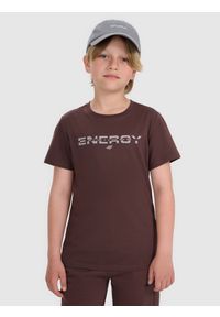 4f - 4F T-shirt regular z nadrukiem chłopięcy - brązowy 158 (12-13 lat). Okazja: na co dzień. Kolor: brązowy. Materiał: jersey, bawełna, materiał. Długość rękawa: krótki rękaw. Długość: krótkie. Wzór: nadruk. Sezon: lato. Styl: sportowy, klasyczny, casual