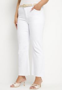Born2be - Białe Szerokie Spodnie z Bawełny z Wysokim Stanem Annaveil. Stan: podwyższony. Kolekcja: plus size. Kolor: biały. Materiał: bawełna. Styl: klasyczny