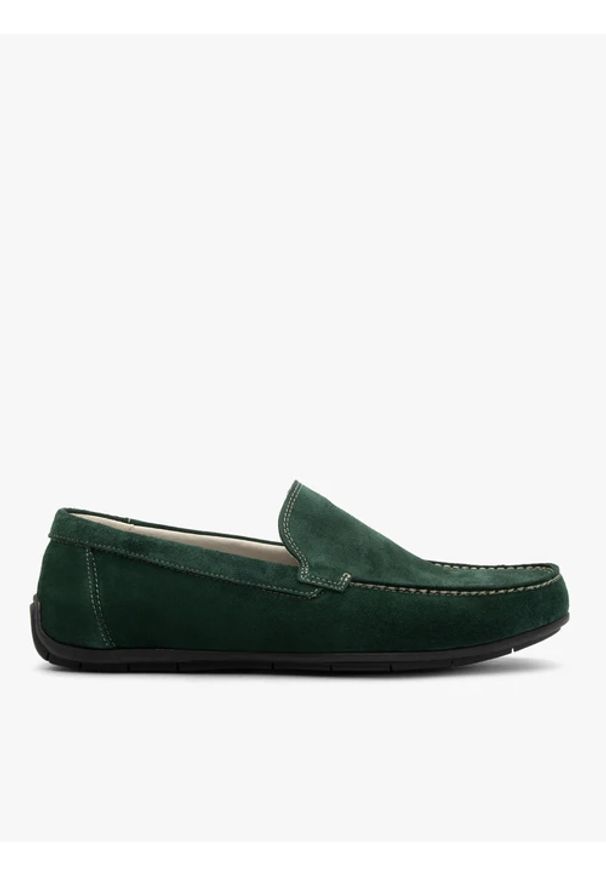Ryłko - Zielone mokasyny męskie z weluru. Kolor: zielony. Materiał: welur, skóra. Styl: elegancki, street, sportowy