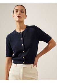 Sinsay - Kardigan z krótkim rękawem i ozdobnymi guzikami - granatowy. Kolor: niebieski. Długość rękawa: krótki rękaw. Długość: krótkie #1