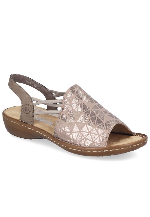 Komfortowe sandały damskie wsuwane beżowe Rieker 608D1-60. Zapięcie: bez zapięcia. Kolor: beżowy. Materiał: skóra ekologiczna