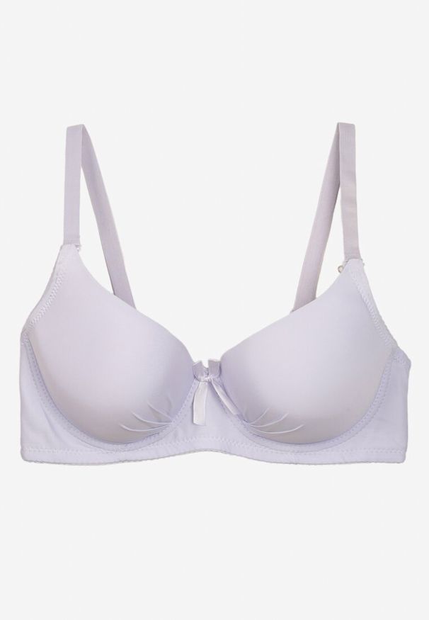 Renee - Biały Casualowy Gładki Biustonosz z Ozdobną Kokardką i Regulowanymi Ramiączkami Kenssin. Kolor: biały. Materiał: dzianina. Wzór: gładki