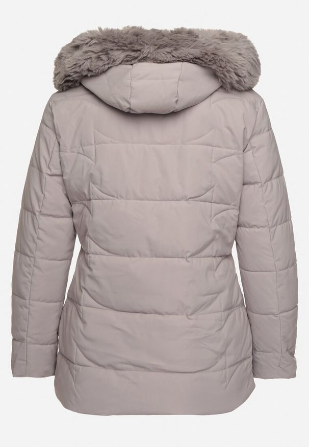 Born2be - Szara Kurtka Pikowana z Odpinanym Kapturem ze Sztucznym Futerkiem Parinia. Kolekcja: plus size. Kolor: szary. Materiał: futro. Sezon: zima. Styl: klasyczny, sportowy