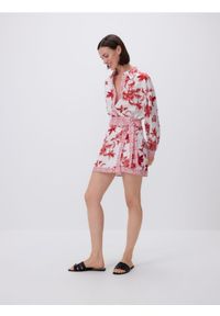 Reserved - Spódnica z nadrukiem - czerwony. Kolor: czerwony. Materiał: tkanina, wiskoza, len. Wzór: nadruk