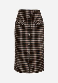 Born2be - Czarno-Beżowa Ołówkowa Tweedowa Spódnica w Kraciasty Wzór z Guzikami Anitusa. Okazja: na co dzień. Kolor: czarny. Materiał: jeans. Styl: klasyczny, casual, elegancki #3