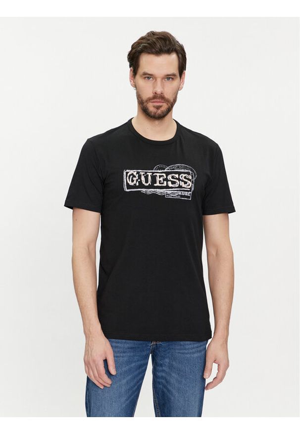 Guess T-Shirt M4GI26 J1314 Czarny Slim Fit. Kolor: czarny. Materiał: bawełna