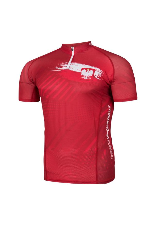 Koszulka biegowa męska z zamkiem i krótkim rękawem EXTREME HOBBY POLSKA PRIME. Kolor: czerwony. Materiał: poliester, elastan. Długość rękawa: krótki rękaw. Długość: krótkie. Sport: kolarstwo, bieganie