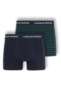 Volcano - Bawełniane bokserki męskie, dwupak, U-BOXER. Kolor: niebieski, zielony, wielokolorowy. Materiał: bawełna. Długość: długie. Wzór: paski, gładki