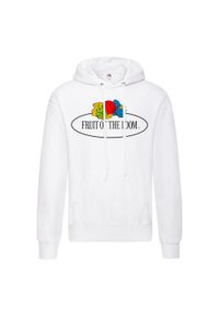 FRUIT OF THE LOOM - Damska Bluza Z Kapturem Z Nadrukiem Klasycznego Logo W Stylu Vintage. Typ kołnierza: kaptur. Kolor: biały. Wzór: nadruk