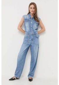 Miss Sixty kombinezon jeansowy kolor niebieski z dekoltem w szpic. Okazja: na co dzień. Kolor: niebieski. Materiał: jeans. Styl: casual #5
