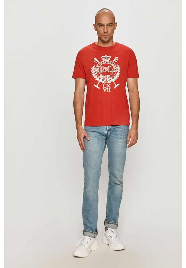 Polo Ralph Lauren - T-shirt. Okazja: na co dzień. Typ kołnierza: polo. Kolor: czerwony. Wzór: nadruk. Styl: casual