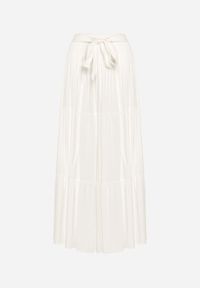 Born2be - Biała Wiskozowa Spódnica Maxi Rozkloszowana z Paskami Saosa. Kolor: biały. Materiał: wiskoza #3