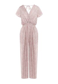 Born2be - Różowo-Biały Kombinezon z Wiskozy Ariamaya. Okazja: na co dzień. Kolor: różowy. Materiał: wiskoza. Długość rękawa: krótki rękaw. Długość: krótkie. Wzór: aplikacja, kwiaty. Sezon: lato. Styl: casual #3