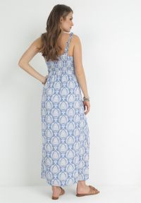 Born2be - Niebieska Sukienka Maxi z Wiskozy na Ramiączkach z Cienkimi Gumkami i Rozcięciem Aviga. Kolor: niebieski. Materiał: wiskoza. Długość rękawa: na ramiączkach. Długość: maxi #5