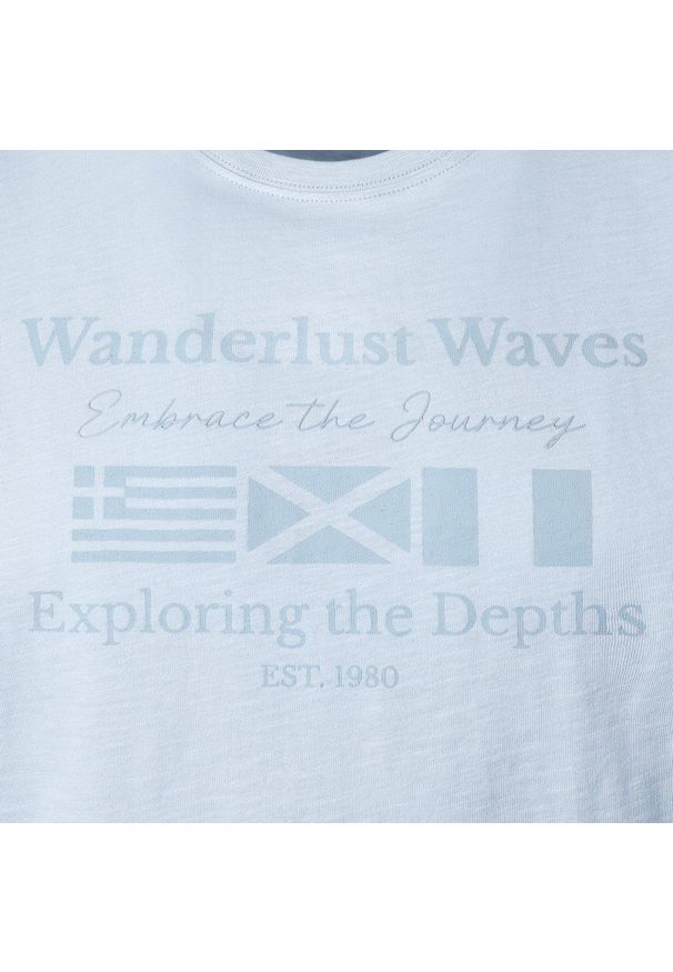 Męska Koszulka (T-Shirt) - Pako Jeans - Błękitna z Nadrukiem. Okazja: na co dzień. Kolor: niebieski. Materiał: bawełna. Wzór: nadruk. Styl: casual