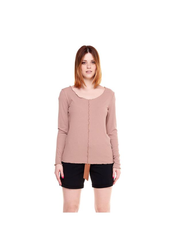 LEONE 1947 APPAREL - Damski T-shirt z długim rękawem w kolorach ziemi. Kolor: beżowy. Materiał: tkanina. Długość rękawa: długi rękaw. Długość: długie. Sport: fitness