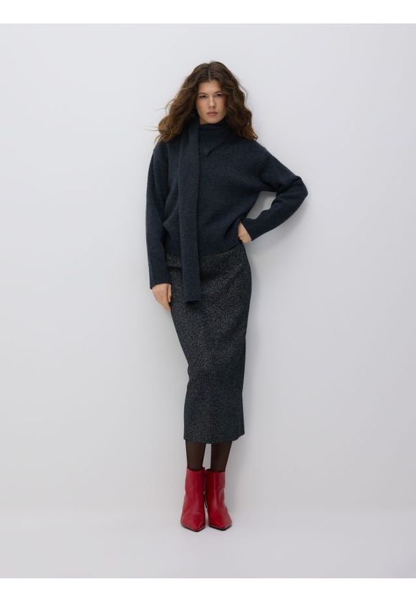 Reserved - Spódnica z dodatkiem lyocellu - czarny. Kolor: czarny. Materiał: dzianina, wełna