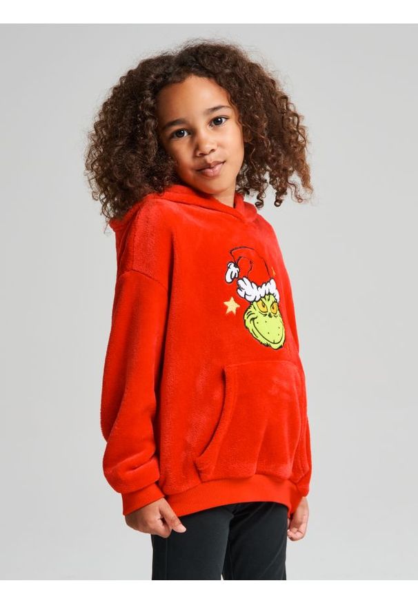 Sinsay - Bluza hoodie z motywem świątecznym Grinch - czerwony. Kolor: czerwony. Styl: wizytowy