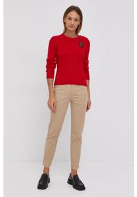 Lauren Ralph Lauren - Sweter bawełniany. Okazja: na co dzień. Kolor: czerwony. Materiał: bawełna. Długość rękawa: długi rękaw. Długość: krótkie. Wzór: ze splotem. Styl: casual #2