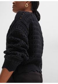 bonprix - Kardigan w ażurowy wzór z czystej bawełny. Kolor: czarny. Materiał: bawełna. Wzór: ażurowy #2