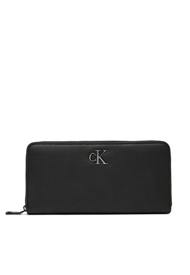 Calvin Klein Jeans Duży Portfel Damski Minimal Monogram Zip K60K612266 Czarny. Kolor: czarny. Materiał: skóra