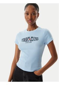 Tommy Jeans T-Shirt Wavy Flag DW0DW22272 Niebieski jasny Slim Fit. Kolor: niebieski. Materiał: bawełna #2