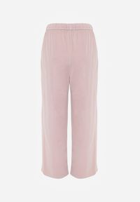 Renee - Różowe Szerokie Spodnie Wiskozą Bawełną i Elastyczną Talią ze Sznurkiem Arkinae. Okazja: na co dzień. Stan: podwyższony. Kolor: różowy. Materiał: wiskoza, bawełna. Wzór: aplikacja. Styl: casual #8