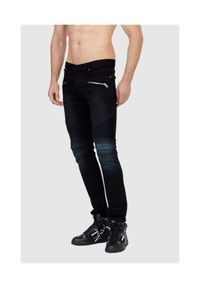 Balmain - BALMAIN Czarne jeansy męskie z białym logo. Kolor: czarny #1