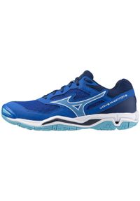 Buty halowe Mizuno Wave Phantom. Kolor: niebieski, wielokolorowy, biały. Model: Mizuno Wave