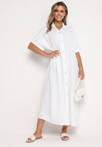Born2be - Biała Bawełniana Sukienka Muślinowa o Pudełkowym Kroju Vimarille. Kolor: biały. Materiał: bawełna. Typ sukienki: proste #7