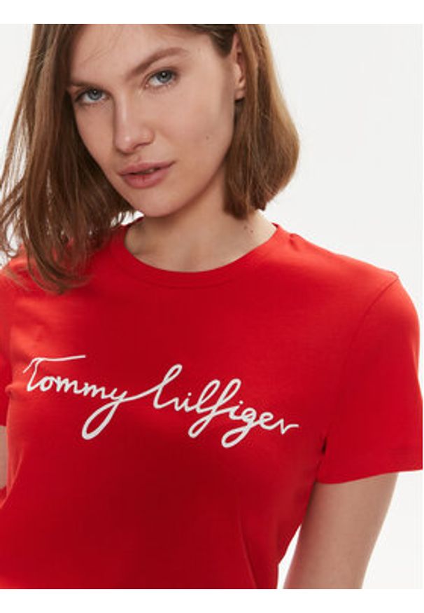 TOMMY HILFIGER - Tommy Hilfiger T-Shirt Signature WW0WW41674 Czerwony Regular Fit. Kolor: czerwony. Materiał: bawełna