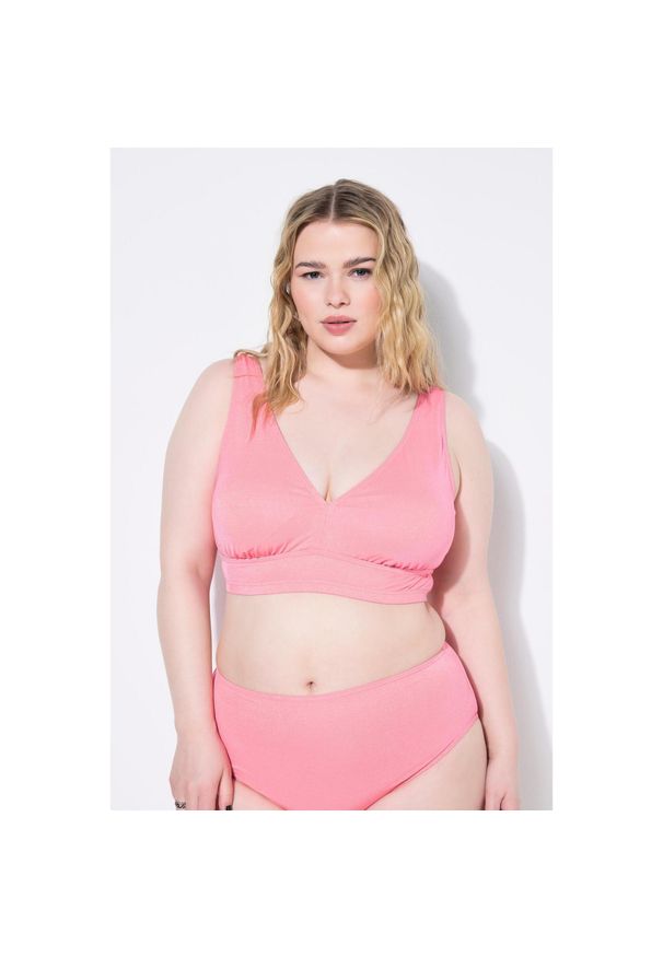 ULLA POPKEN - Damski Top bikini miękkie miseczki brokat. Kolekcja: plus size. Kolor: różowy. Materiał: poliester, materiał, poliamid, włókno, elastan