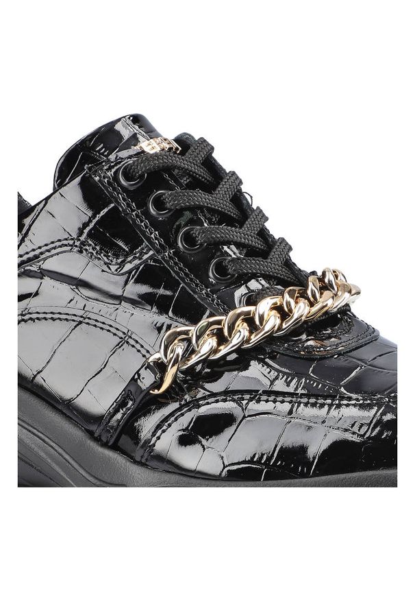 CheBello - Czarne Sneakersy Chebello Damskie Wygodne Obuwie. Okazja: na co dzień. Kolor: czarny. Materiał: skóra, lakier. Szerokość cholewki: normalna. Wzór: aplikacja, nadruk, motyw zwierzęcy. Styl: sportowy, casual