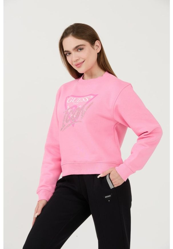 Guess - GUESS Różowa bluza Icon. Kolor: różowy