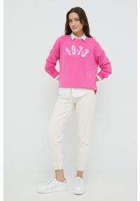 Pepe Jeans bluza bawełniana damska kolor fioletowy z nadrukiem. Okazja: na co dzień. Kolor: fioletowy. Materiał: bawełna. Wzór: nadruk. Styl: casual