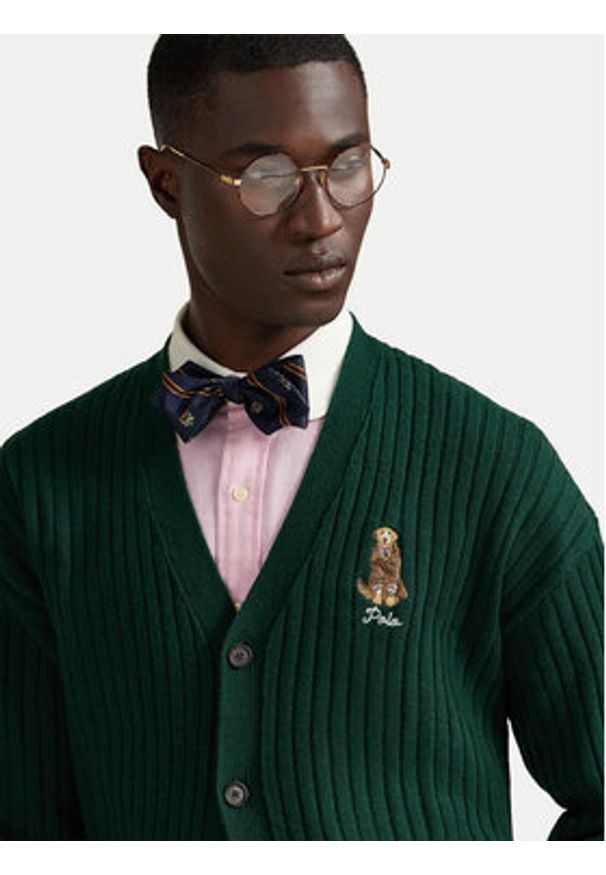 Polo Ralph Lauren Kardigan 710979094002 Zielony Relaxed Fit. Typ kołnierza: polo. Kolor: zielony. Materiał: wełna