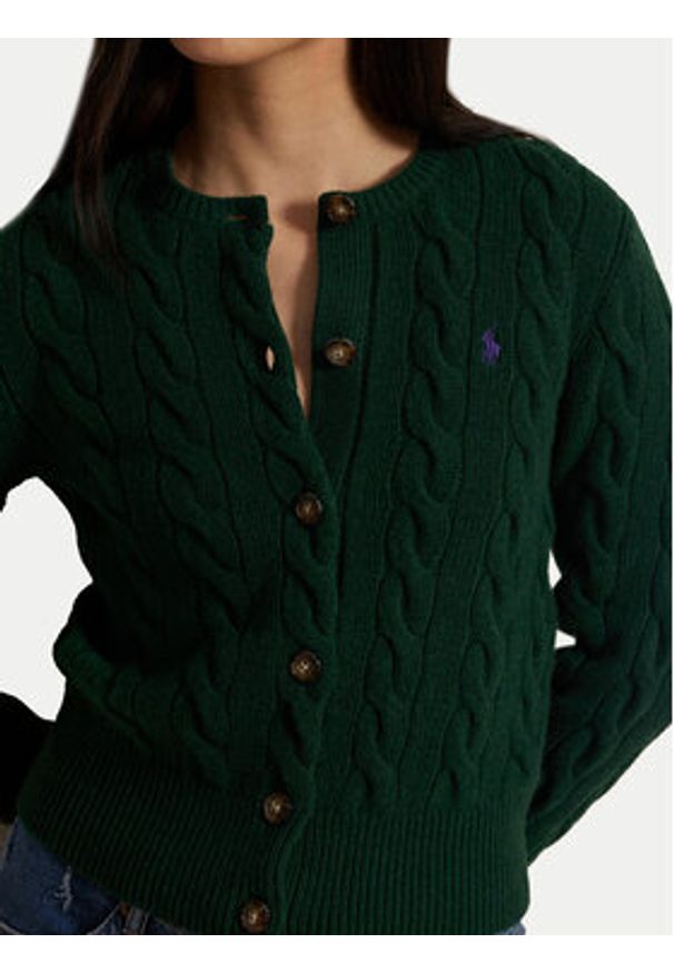 Polo Ralph Lauren Kardigan 211972104008 Zielony Slim Fit. Typ kołnierza: polo. Kolor: zielony. Materiał: wełna