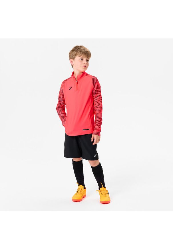 KIPSTA - Bluza piłkarska na krótki suwak dla dzieci Kipsta Viralto Wavy Club. Kolor: czerwony, wielokolorowy, różowy. Materiał: poliester, materiał. Długość: krótkie. Sport: piłka nożna