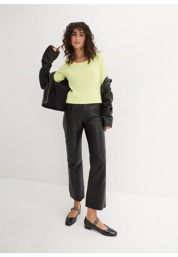 bonprix - Bluzka z długim rękawem z czystej bawełny organicznej. Kolor: zielony. Materiał: bawełna. Długość rękawa: długi rękaw. Długość: długie. Wzór: prążki